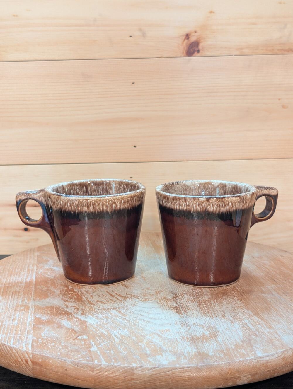 Set of 2 Hull Pottery USA - Brown Drip Coffee Mugs - Vintage Stoneware